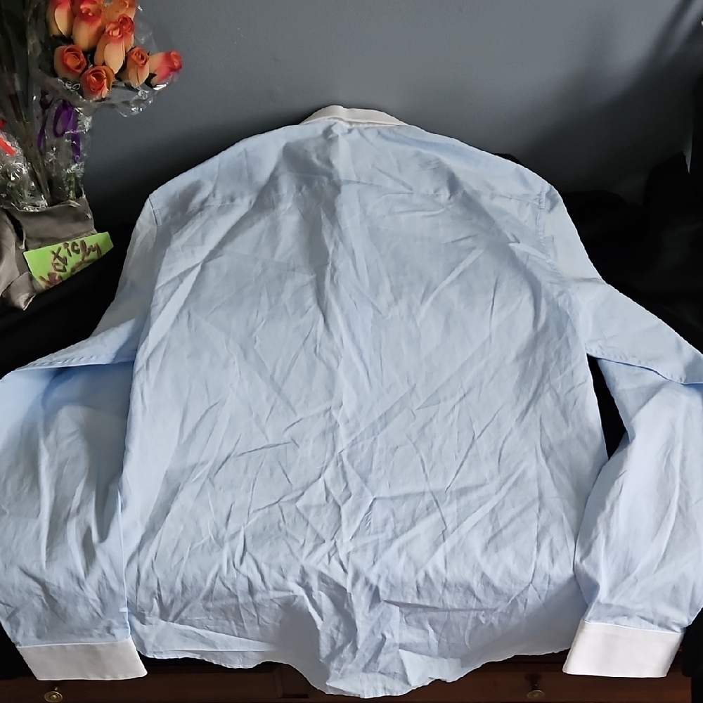 Sandro Light Blue Dress Shirt with White Collar - Picture 9 of 16